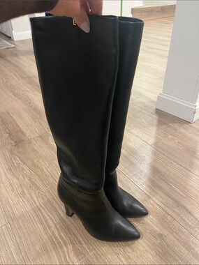 Larroude Black Knee-High Pointed Toe Boots